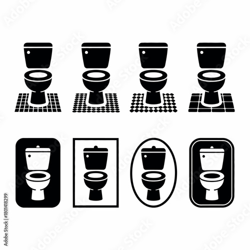 Collection of toilet icons and illustrations in various styles
