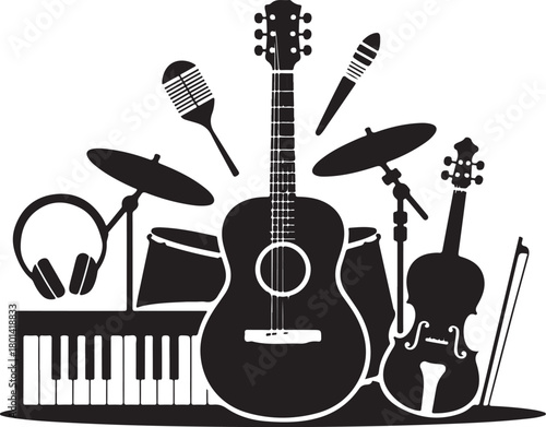 Musical instruments creating awesome band together