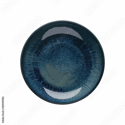 Dark blue ceramic plate with textured surface and glossy finish