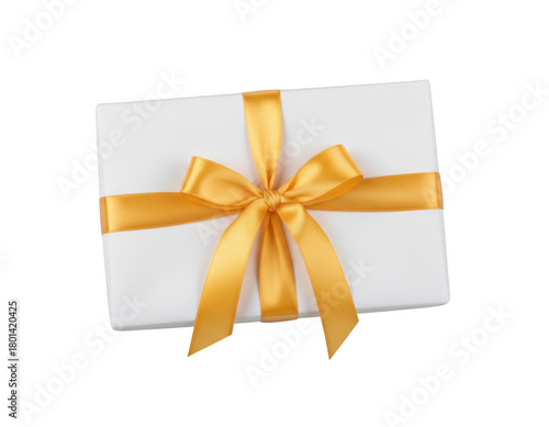 Elegant white gift box with a luxurious golden satin ribbon and bow