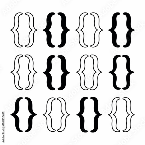 Collection of hand drawn braces and curly brackets in black and white