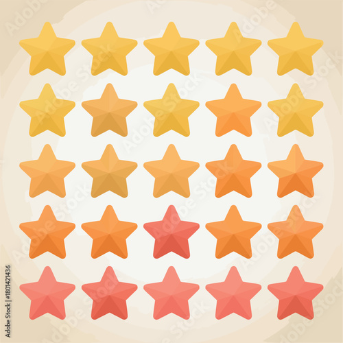 Rating stars in a grid from yellow to pink showing a rating scale