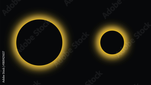 Solar eclipse inspired abstract circles with glowing yellow aura