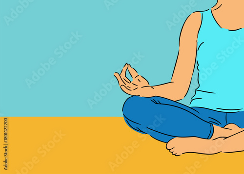 Serene Woman Meditating in Lotus Position on Blue Background