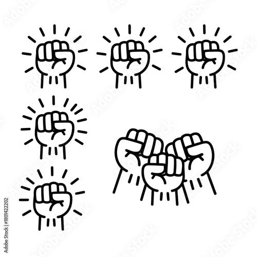 Collection of raised fists symbolizing unity strength and protest