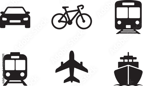 Transportation methods icon set for travel design