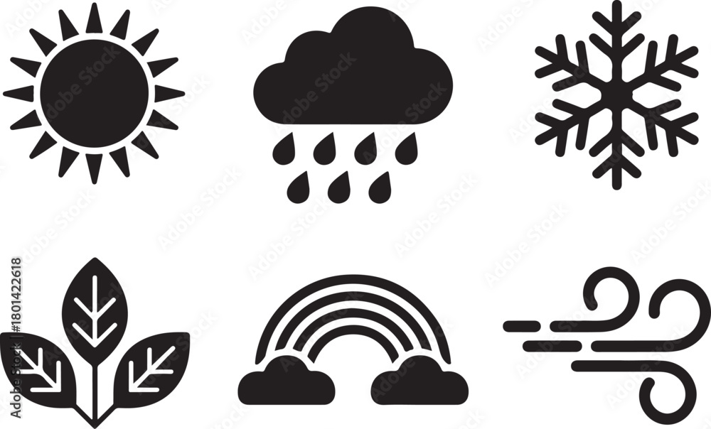Naklejka premium Weather symbols forecasting sun, rain, snow, wind