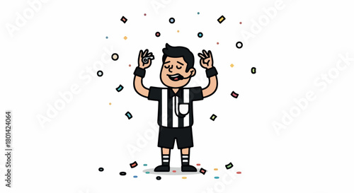 Happy referee celebrating victory with confetti