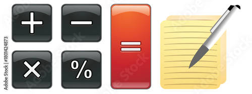 Math icons vector illustration. Plus, minus, equal, division, multiplication. Basic mathematical symbol.