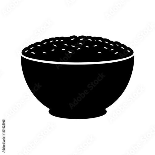 Black silhouette of a bowl filled with small grains