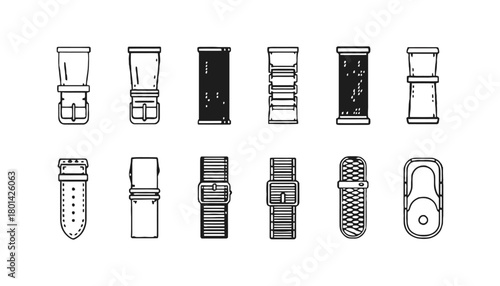 Watch straps collection vector illustration line art design