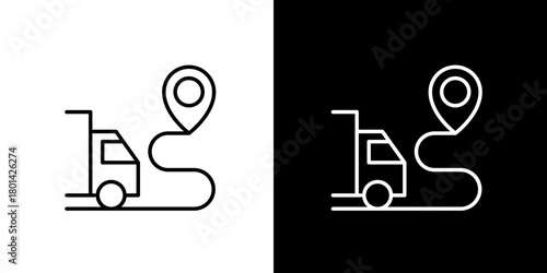 Delivery route with a truck and a location pin icon, representing logistics and transportation services