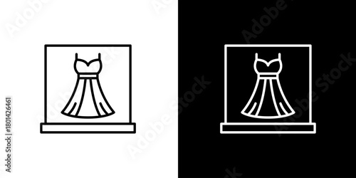 Elegant Dress on Display Minimalist Line Art Icon of Fashion & Retail