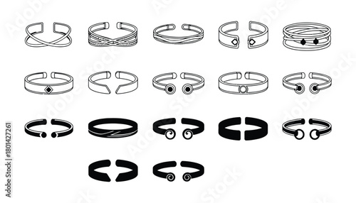 Collection of stylish cuff bracelets vector design template