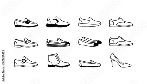 Various types of shoes footwear fashion style vector collection