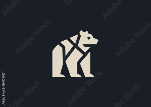 A modern geometric bear logo made with clean angular lines and strong symmetrical shapes, symbolizing power, stability, and confidence, designed as a bold creative vector concept