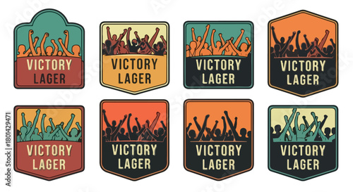 Victory Lager beer labels with cheering crowds