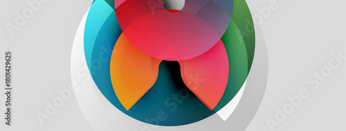 Abstract colorful design. Overlapping circles create dynamic visual impact. Soft shadows suggest depth, modern aesthetic.