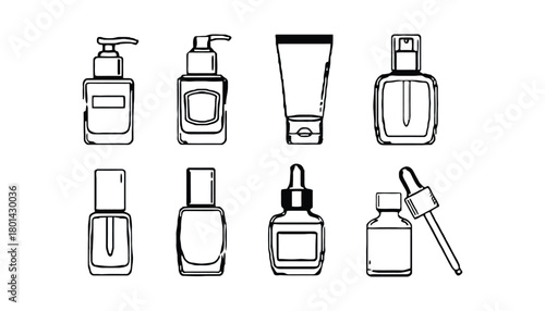 Cosmetic bottles outline vector skincare beauty product mockup