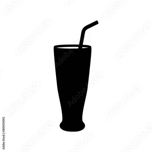 Tall drink glass with straw silhouette icon design