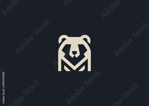 A modern geometric bear logo made with clean angular lines and strong symmetrical shapes, symbolizing power, stability, and confidence, designed as a bold creative vector concept