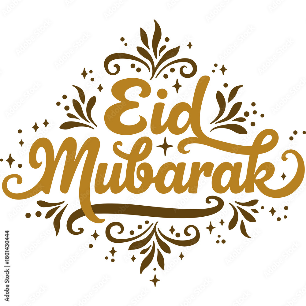 Obraz premium Isolated, Eid Mubarak Text With Ornaments