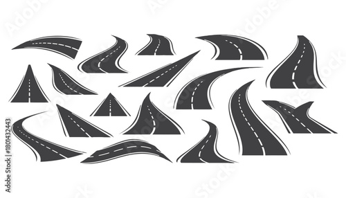 Road design elements vector illustration asphalt road set