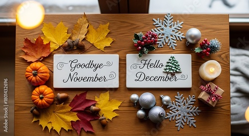A flat lay showing the transition from autumn to winter with 