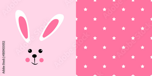 Seamless patern with hare and stars on a pink background