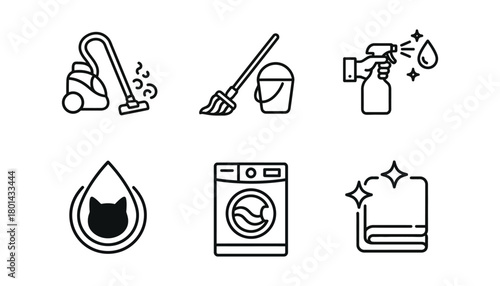 Cleaning service icons set vector illustration home hygiene tools