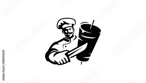 Chef cutting kebab meat illustration vector stock image