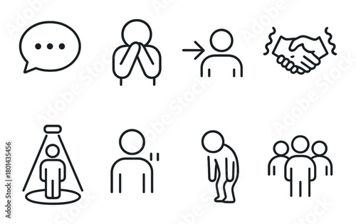 Icons illustrating various aspects of human communication and social interaction