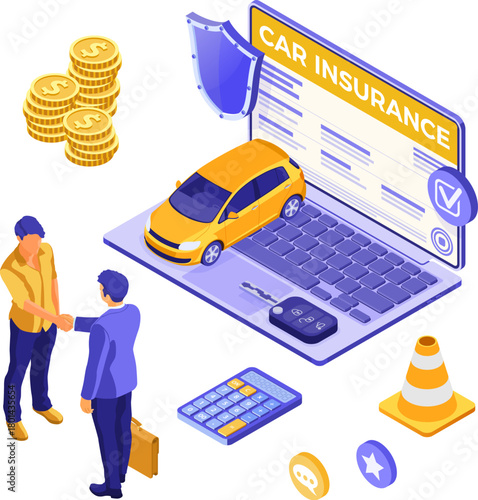 Online Car Insurance Isometric Concept