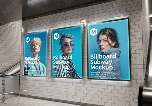 Three Billboards on White Underground Wall Mockup