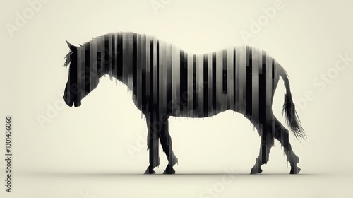 Modern abstract horse silhouette created with vertical dripping lines in a minimalist monochrome style. Artistic, contemporary design on a clean light background.