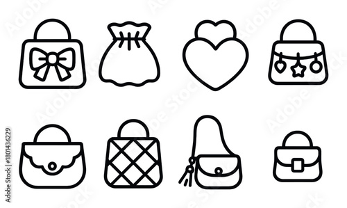 Minimalist icon set of fashionable handbags on dark background