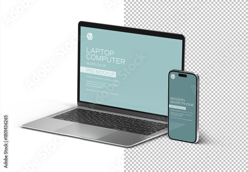 Smartphone and Laptop Mockup Isolated on White