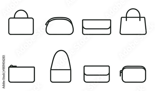 Minimalist handbag icons set on textured background with various styles