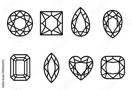Elegant black outline of various gemstone shapes on dark background