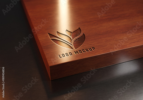 Engraved Logo Wooden Plate Corner Mockup