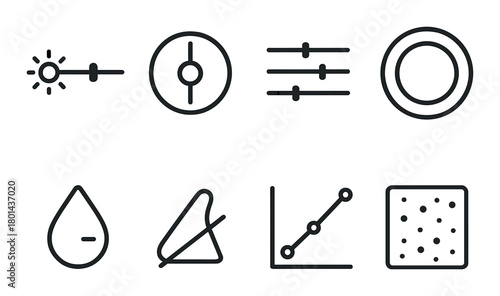Set of dark gray interface icons with adjustable controls and graph symbols