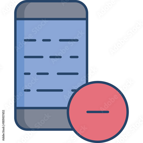 Flat Design Illustration of a Smartphone Screen Displaying a List with a Red Circle Icon Indicating Deletion or Removal Against a Transparent Background