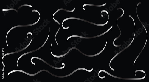 “metallic swirl line set", “silver abstract curve shapes", "decorative flowing metallic lines”