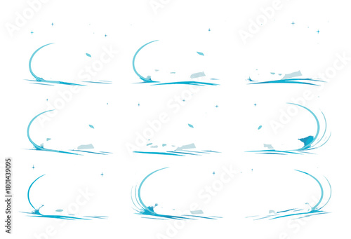 Abstract night sky scene with crescent moon and stars in blue hue