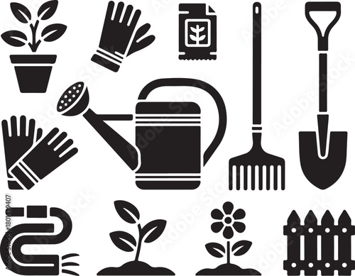 Spring gardening essentials in stylish vector icons