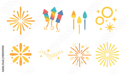 Vibrant fireworks display with colorful rockets and glowing patterns