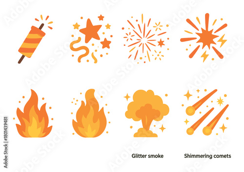 Colorful fireworks and glowing flames