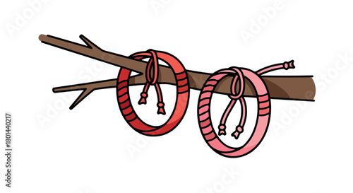Rope knots on a branch with transparent background