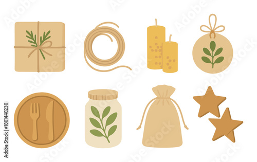 Eco-friendly holiday decorations with beeswax candles and natural elements