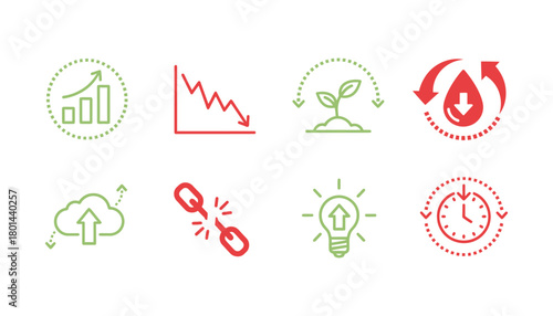 Business growth and decline icons set vector illustration